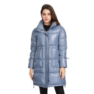 Veste longue matelassée bleue, col montant, fermeture éclair, coupe-vent, rembourrée de duvet, manteau d'hiver, style décontracté, unisexe - Product Image 2