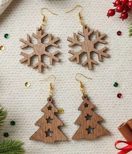 AMULYAM OVERSEAS Pendientes colgantes de copo de nieve geométricos hechos a mano de madera, joyería de moda para mujer, regalo - Product Image 1