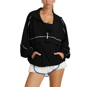Ensemble de survêtement sportif asymétrique bleu pour femme avec fermeture éclair, manches longues, coupe ample, deux pièces, tenue athlétique printemps-été - Product Image 5