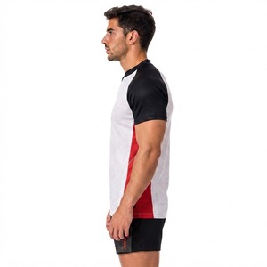 Maillot de rugby pour homme Perky International, manches courtes, ajusté, anti-transpiration, col en V, noir, rouge, blanc, imprimé par sublimation - Product Image 2