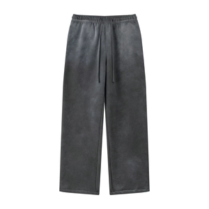 <b>Men's</b> Dark Gray Cotton Sweatpants Elastic Waist Drawstring Loose Straight Leg Casual <b>Pants</b> - Product Image 1