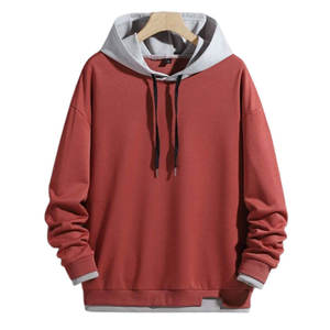<b>Men's</b> Oversized Hooded <b>Sweatshirt</b> Solid Color French Terry Casual Autumn Wear <b>Red</b> with Gray Lining latest 2026 - Product Image 1