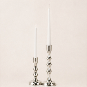Modern Polished <b>Silver</b> Aluminum Taper Candle Holder Set of 2 Elegant Metal <b>Candlestick</b> Stand for Luxury Home Dining Decor - Product Image 3