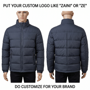 Veste matelassée en polyester peigné ZAINI 220 GSM, bleu marine, à panneaux horizontaux, manteau d'hiver à capuche, coupe-vent et imperméable, décontractée - Product Image 1