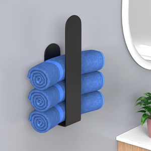 Porte-serviettes, barre porte-serviettes noire, barre porte-serviettes autocollante en acier inoxydable pour salle de bain, fixation murale, tailles personnalisables disponibles - Product Image 6
