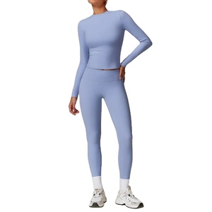 2PCS Seamless Women Yoga Set Workout Sportswear Gym Clothing Fitness Long Sleeve <b>Crop</b> Top High Waist <b>Leggings</b> Sports Suits - Product Image 3