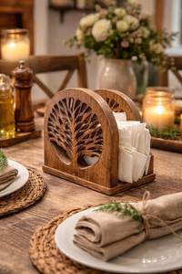 Porte-serviettes marron en forme de fleur pour restaurant, porte-serviettes en bois, anneau porte-serviettes - Product Image 6