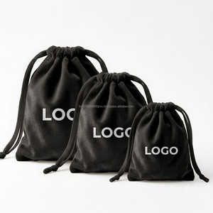 Pochette en velours noir avec cordon de serrage, sac anti-poussière de luxe pour bijoux, emballage cadeau personnalisé avec logo pour boutique et cosmétiques - Product Image 2