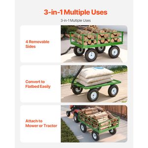 Chariot de jardin en acier robuste de 1200 lb - Remorque utilitaire en métal traînable pour cour - Product Image 3