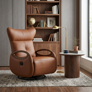Modern Design PU Leather Swivel <b>Recliner</b> Accent Chair with Durable Solid Wood Frame for Carpeted Surfaces Hotel Residential Use - Product Image 6
