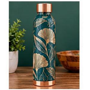 Bouteille d'eau en cuivre pur à grande capacité avec couvercle en cuivre, design floral, thermos de voyage écologique personnalisé et portable - Product Image 1