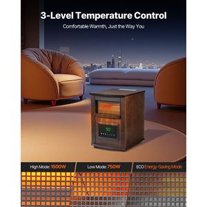 Stufa Elettrica a Infrarossi da 1500W con Telecomando, Schermo LED e Timer 24H, Riscaldatore per Ambienti con Temperatura Regolabile - Product Image 3