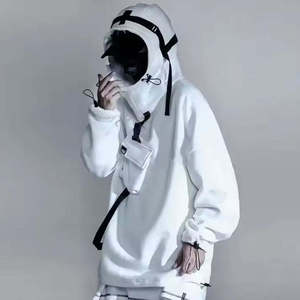 Sweat-shirt tendance pour homme, blanc, style techwear, urbain, tactique, cyberpunk, multi-poches, avec sangles, hip hop, surdimensionné, streetwear ninja - Product Image 2
