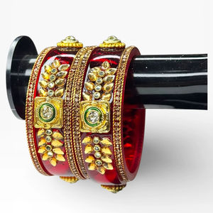 Stylish Trendy Fashion Acrylic Bangle <b>Set</b> Pearl Border Gold Plated Trendy Wedding Women's Festive Wear Wholesale Price - Product Image 2