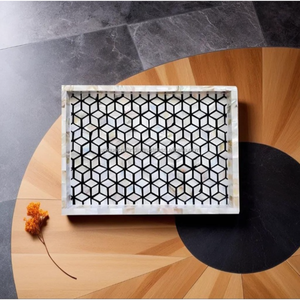 Bandeja Rectangular de Madera con Incrustaciones de MOP Negra y Plateada, Hecha a Mano, Decorativa, de Lujo, Duradera, Ecológica, para Hogares Modernos - Product Image 6