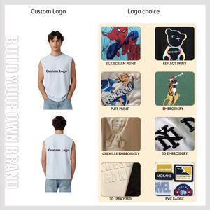 เสื้อกล้ามถักสีฟ้าอ่อนสำหรับผู้ชาย คอกลม ทรงหลวม สไตล์ลำลอง ผ้าฝ้าย 100% แบบมีริบ  ไซส์ใหญ่พิเศษ - Product Image 5