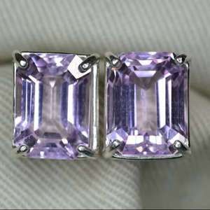 Certified Natural Kunzite Earrings Sterling <b>Silver</b> <b>Studs</b> Real Gemstone Princess Asscher Cut Jewelry Gift For Her - Product Image 1