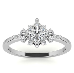 Bague de Fiançailles et de Mariage Vintage en Argent Sterling 925 Plaqué Or 14K, Sertie de Moissanite Taille Princesse 6MM, Style Antique - Product Image 1