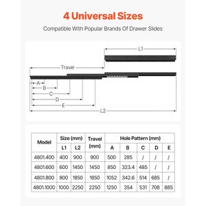 Guide per cassetti a scomparsa da 16 pollici con cuscinetti a sfera, a estrazione totale, per carichi pesanti, con capacità di carico di 260 libbre - Product Image 2