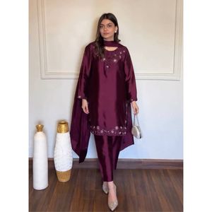 AARIKA TEXTILE Women's Royal American Roman Silk Thread Sequins Embroidered Top Plain Pant Tibby Silk Dupatta Quick Dry Ethnic - Product Image 1
