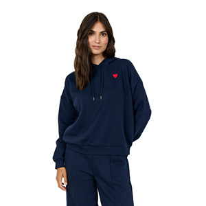 Sudadera con Capucha Extra Grande Azul Marino para Mujer con Bordado de Corazón Rojo, Hombros Caídos, Material de Felpa, para Otoño - Product Image 3