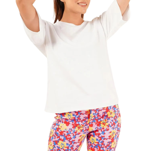 เสื้อยืดคอกลมแขนสั้นทรงหลวมสีพื้นผ้าฝ้ายเจอร์ซีย์สำหรับผู้หญิง เสื้อถักเนื้อนุ่มระบายอากาศได้ดี ใส่ได้ทุกฤดู - Product Image 4