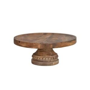 Support à gâteau vintage en bois avec base sculptée, plateau de présentation rond en bois pour desserts, idéal pour la décoration de mariages et d'anniversaires - Product Image 1