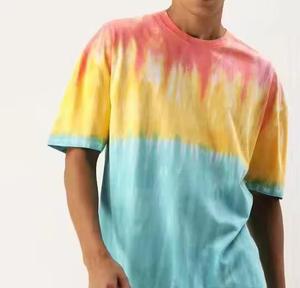 T-shirt unisexe en tissu tricoté surdimensionné avec logo personnalisé, imprimé tie-dye sur toute la surface, pour hommes - Product Image 4