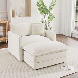 Sillón Moderno Tapizado en Chenilla Blanca con Reposapiés, Silla de Salón para Lectura, para Dormitorio - Product Image 1