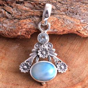 Pendentif élégant en topaze bleue Larimar, argent sterling 925, bijoux faits main par un créateur, cadeau pour elle, NIKHIL GEMS, fiançailles vintage - Product Image 5
