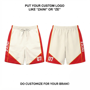 Shorts coupe-vent en micro-polyester 160 g/m² pour homme ZAINI, blanc et rouge, avec cordon de serrage, décontracté, OEM ODM - Product Image 1