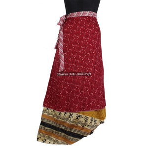 38 Inch Vintage Art <b>Old</b> Silk Sari Double Layer Reversible Sari Magic Women Wrap Around Skirt 2 Layer Reversible Magic Silk Saris - Product Image 2