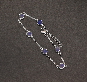 Pulsera minimalista de lapislázuli natural con cadena de plata 925, engaste redondo de 5 mm, chapado en rodio, para mujer, regalo, joyería. - Product Image 6