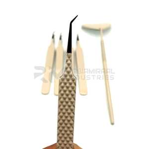 Pince à cils RMI en acier inoxydable, pince d'isolation à pointe en fibre, revêtement poudré couleur nude, pointe argentée, outil professionnel pour cils - Product Image 3