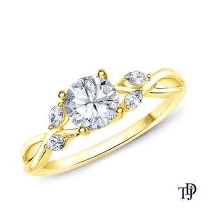 Anillo de Compromiso Romántico de Oro de 10K con Diseño de Enredaderas y Hojas, con Detalles de Capullos Marquise y Diamante Central Cultivado en Laboratorio, Venta al por Mayor OEM - Product Image 1