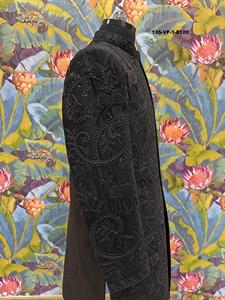 Traje Indo-Occidental de Lujo para Hombre, Modelo Onyx Forest Deer Vine, en Tela TR Lachko con Bordado de Cuentas en Negro Azabache y Resham Multicolor - Product Image 3