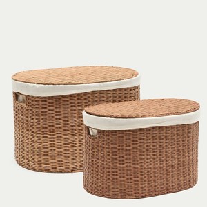 Oval Natural Rattan Storage <b>Basket</b> <b>With</b> <b>Lid</b> Rustic Style For Clothing Storage <b>With</b> Handles Oval Utility <b>Basket</b> - Product Image 2