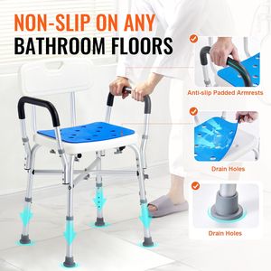Sedia da Doccia Leggera con Capacità di 180 Kg, Barra Trasversale e Braccioli Imbottiti, Sgabello da Doccia per Uso in Bagno - Product Image 3