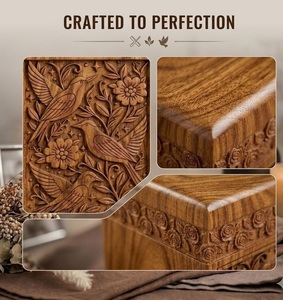 Eternal Garden Bird Carved Wooden Urn Heavenly Wings Floral Memorial Urn Sacred Songbird Hand-Carved Wooden Urn Peaceful Garden - Product Image 2
