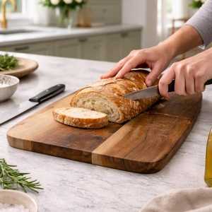 Tabla de cortar de madera maciza de acacia hecha a mano con asa, no tóxica, ideal para regalo, tabla de servir para cocina, tabla para embutidos y pan. - Product Image 5