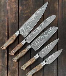 Cuchillos de chef de Damasco hechos a mano de alta calidad, juego de 5 piezas con mango personalizado, multiusos y ecológicos - Product Image 2