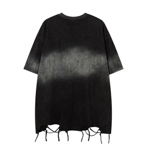 T-shirt grande taille délavé au soleil, déchiré, à épaules tombantes, effet usé, coupe ample et oversize, style streetwear, en coton épais, délavé à la pierre - Product Image 2