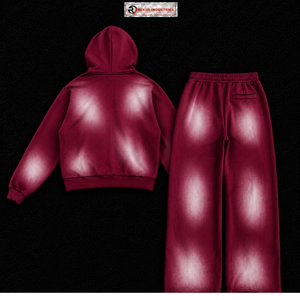 Ensemble de survêtement décontracté pour homme, couleur bordeaux délavé, avec sweat à capuche zippé et pantalon de jogging, vente en gros, style streetwear et sportswear - Product Image 6