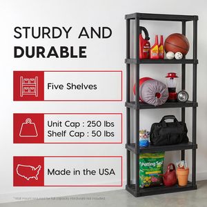 Scaffalatura Modulare Media a 5 Ripiani in Plastica per Carichi Leggeri, Capacità 113 kg, 163 cm H x 61 cm L x 30 cm P, per Garage - Product Image 3