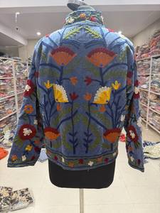 Women's Hand Embroidered Floral Velvet Blazer Mandarin Collar Full Sleeve Autumn Ethnic Style Jacket <b>gift</b> for her - Product Image 6