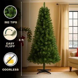 Árbol de Navidad Verde sin Luces de 1.8 m con 582 Puntas de PVC y Soporte de Plástico de 4 Patas, Ramas Completas de PVC - Product Image 5