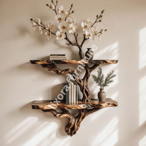 Artistic Wall Mounted Tree Branch Bookshelf Luxury <b>Solid</b> <b>Wood</b> Floating Shelf Living Room Decor Rack - Product Image 4