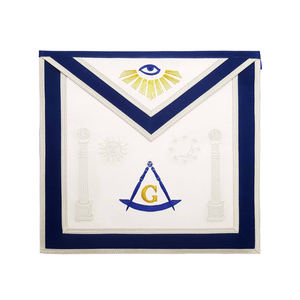 Tablier de Maître Maçon en Cuir d'Agneau Blanc avec Broderie Premium Compas et Équerre, Tablier de Loge Bleue, Motif Cérémonial Œil de la Prophétie - Product Image 1