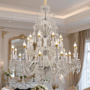 Lámpara de Techo Colgante de Cristal Transparente de Lujo, Estilo Candelabro Grande, para Villa, Hotel, Decoración Interior Clásica - Product Image 1