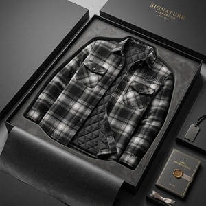 Veste en flanelle réversible pour homme avec doublure en polaire, col rabattable, vêtement d'hiver décontracté, fermeture à boutons, logo sur le devant, veste en flanelle - Product Image 6